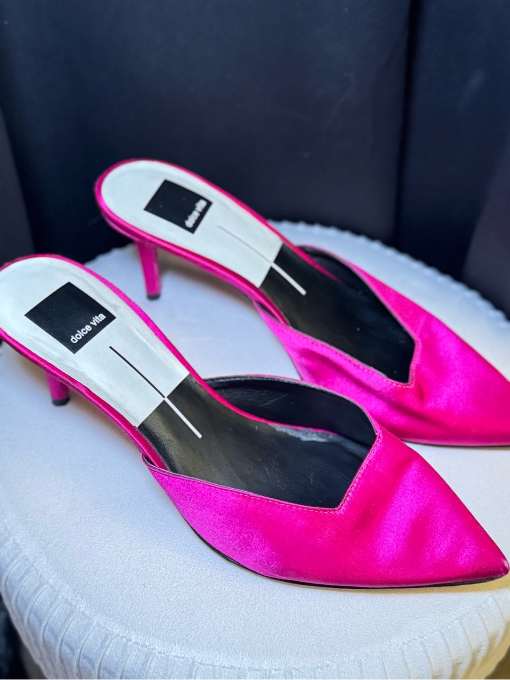 Dolce Vita Hot Pink Satin Pointed-Toe Mule Heels